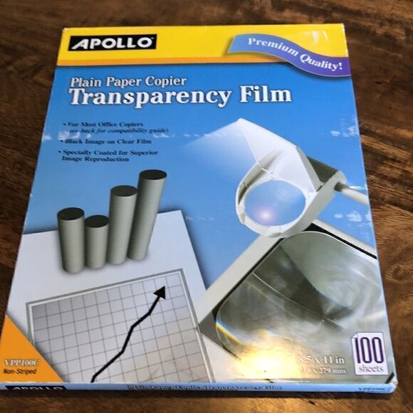 Apollo Plain Paper Copier Transparency Film, Black On Clear, Box Of 100 - Picture 2 of 5